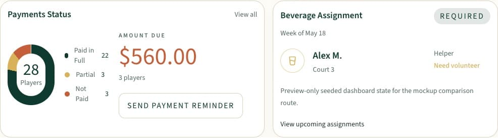 MatchBoard payment status and optional club responsibility tracking